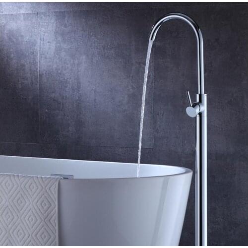 Vidric Bathroom Floor Decked Sitting Style Bathtub faucet long leg chrome hot and cold faucet