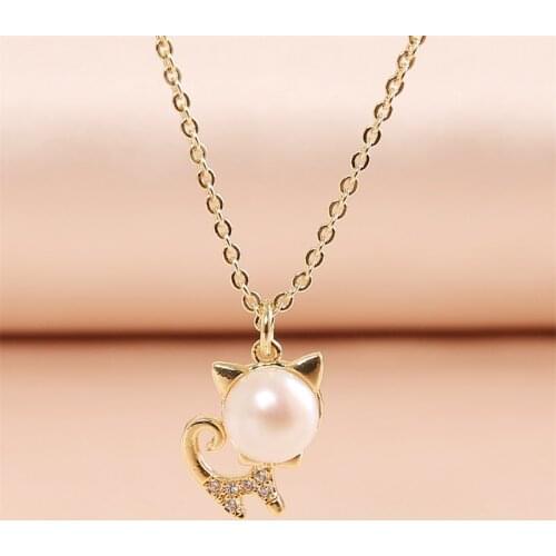 WeSparking EMO Cute Cat Pearl Combination Design For Women Cute Design Animals Charms Copper Pendants Necklace 2021 Trend Impct