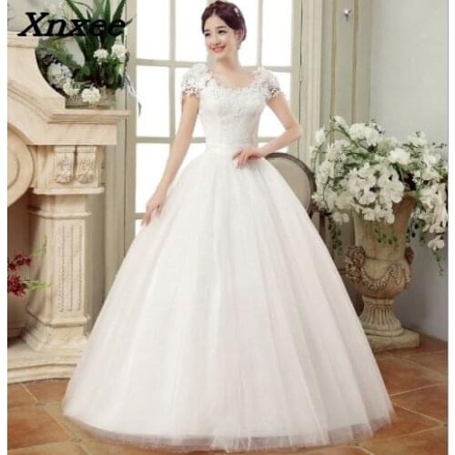 Xnxee Korean Lace Applique Ball Gowns Dresses 2020 Plus Size Bridal Dress Princess Wedding Gown Real Photo