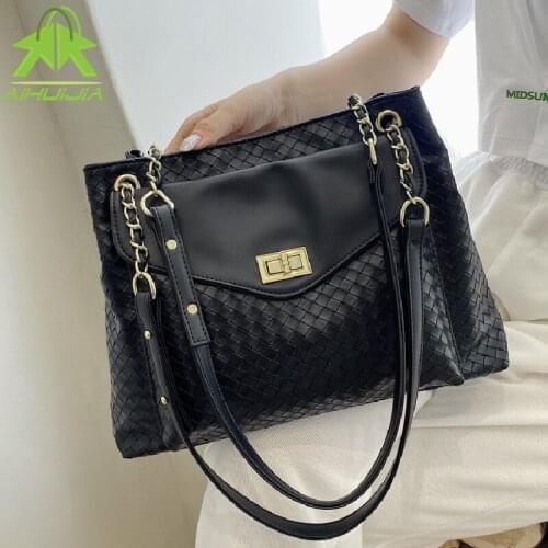 Hot Sale High Capacity Weave Shoulder Bag Woman High Quality PU Leather Handbag New Fashion Solid Color Messenger Bag Sac a Main