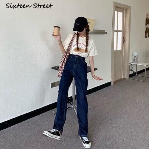 New Korean Fashion High Waist Straight Denim Pants Women Casual Jeans Streetwear Vintage Cotton Trousers Autumn Spring 2020 Y2K