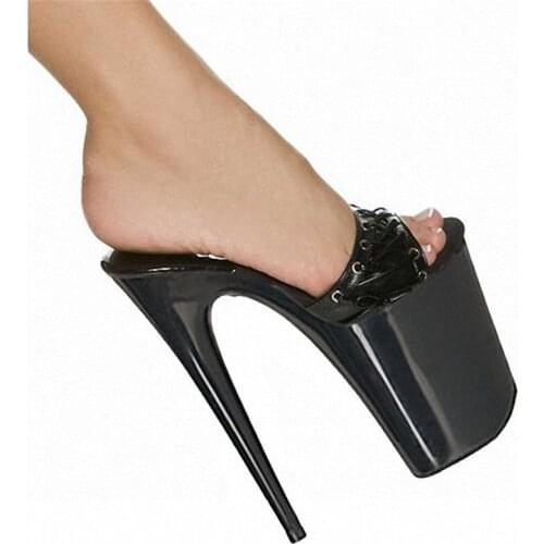 New 20cm Ultra High Heels 8 Inch Lady Fashion Sexy Black Platform Women Slippers