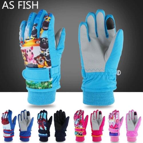 Winter Warm Ski Gloves kids Snowmobile Mittens Skiing Snowboard Gloves windproof Glove for Girl Boy Anime Figure Elsa Anna