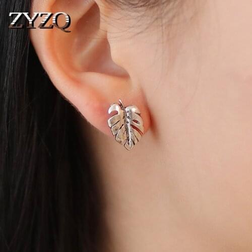 ZYZQ New Trendy Little Cute Leaf Shaped Stud Earrings For Women Fashion Simple Style Silver Plated Factory Wholesale Lots&Bulk