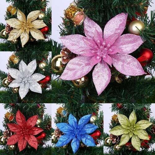 1Pcs 15cm Glitter Artificial Flowers For Christmas Tree Decoration DIY Christmas Ornaments Home Wedding Xmas Party Decoration