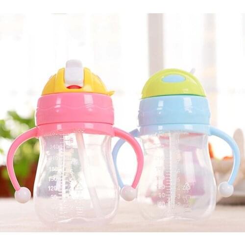 1Pc New Double Handle Baby Trainer Cup Straw Type Cup Baby Kids Children Feeding Drinking Water Cup 280ml