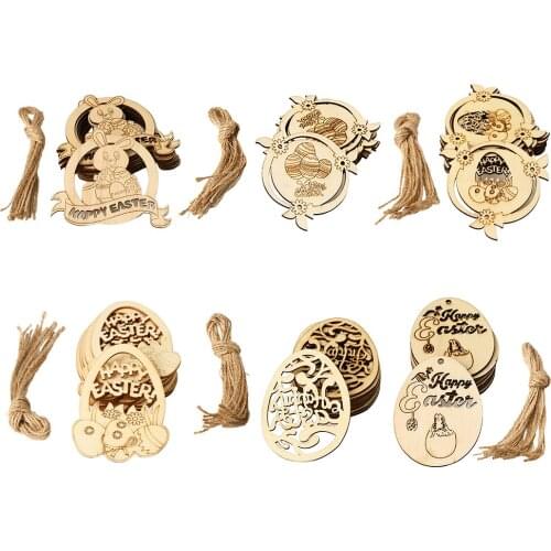 10 Pieces Hanging Easter Egg Wooden Pieces, Easter DIY Wood Crafts for Home Decorations Easter Party Favors Wedding