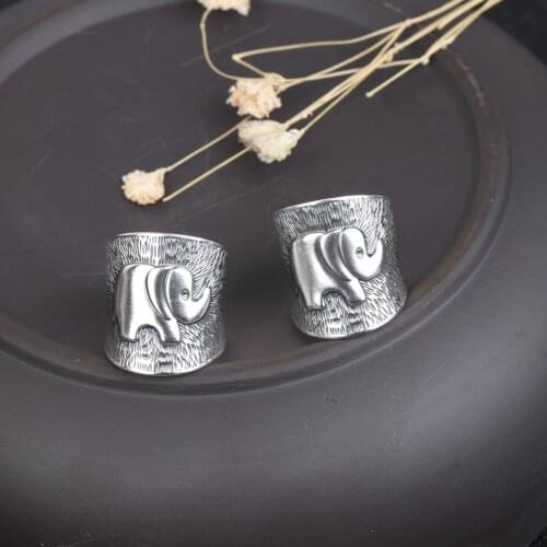 100% 925 Sterling Silver Womens Rings Handmade Elephant Carving Opening Thai Silver Ring For Men And Women Vulcanization Craft