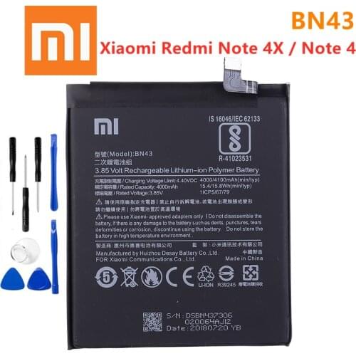 100% Orginal BN43 Battery 4000mAh For Xiaomi Redmi Note 4X / Note 4 global Snapdragon 625 High Quality BN43 Battery