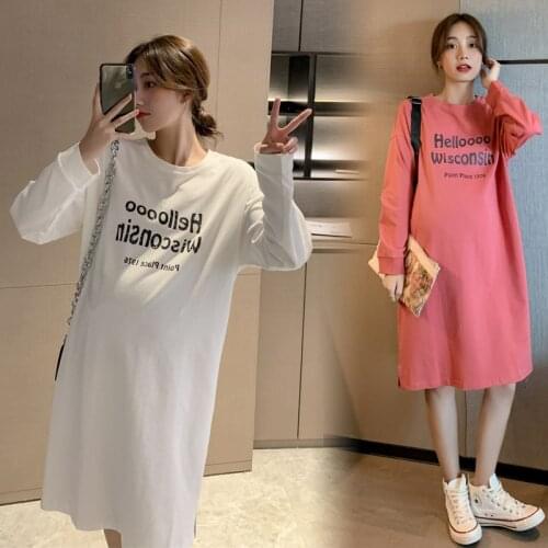1606# Maternity Clothes Spring Autumn Cotton Long Letter Printing Stylish Dress for Pregnant Women Pregnancy Clothes