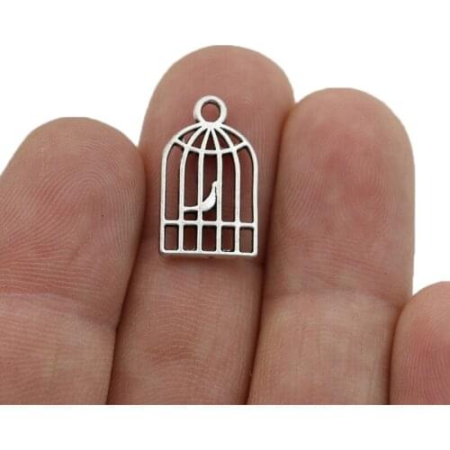 30pcs Silver Plated Birdcage Charm Pendants for Jewelry Making Bracelet DIY Accessories 19x11mm
