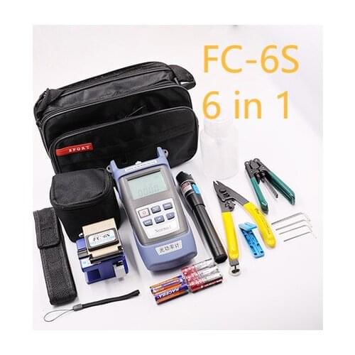 6 In 1 FTTH Fiber Optic Tool Kit Fibra Optica Herramientas VFL 5KM FC-6S Cleaver Millers Plier Stripper Optical Power Meter