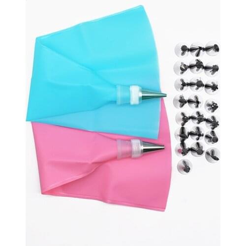 8/16/26pcs Reusable Silicone Pastry Bag Stainless Steel Mouth Set DIY Kitchen Baking Cake Cream Decoration Tools Pastry Bags