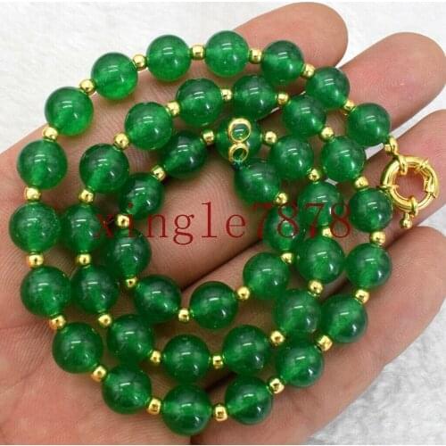 8mm Natural Green Emerald Round Gemstone Beads Necklace 18