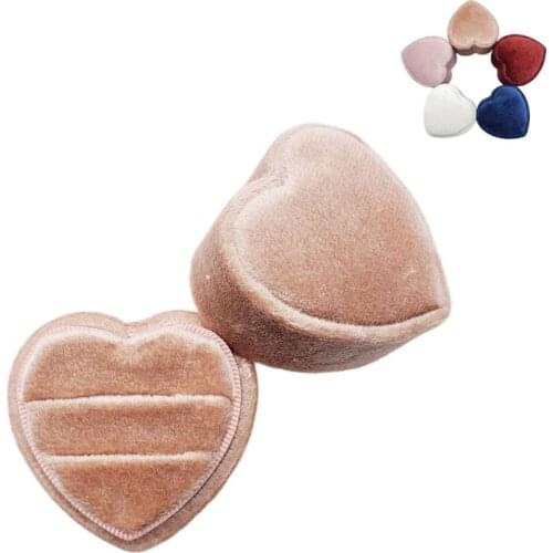 Heart Velvet Ring Box Double Ring Display Holder with Detachable Lid Ring Box Holder for Wedding Ceremony(Champagne)