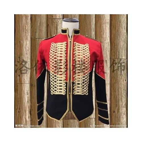 Freeship mens dark red with golden embroidery event/medieval vintage short tuxedo jacket/stage performance/bar stuido jacket