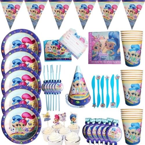 Shimmer and Shine Kids Girl Happy Birthday Party Supplies Baby Shower Party Decoration Paper Cup Plate Banner Tablecloth Napkins