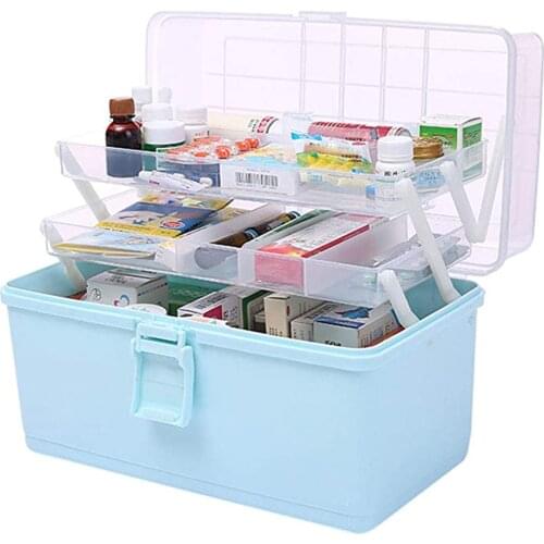 Large Medicine Cabinet Box Plastic 3 Tiers Portable Storage Boxes Transparent Cover First Aid Kit Sundries Organizer Cabinet