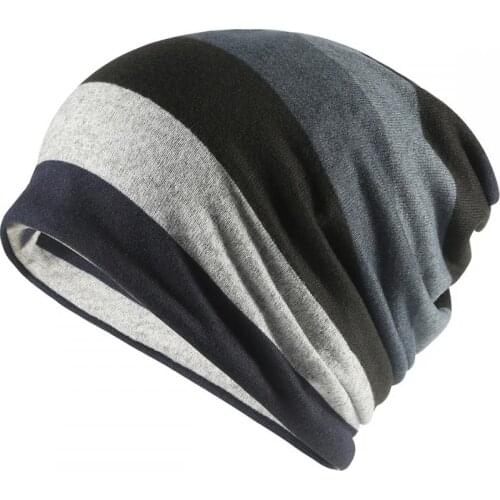 Spring Autumn Thin Beanies Skullies For Women Ladies Striped Scarf Double Used Casual Cotton Hat Winter Warm plus velvet Hats