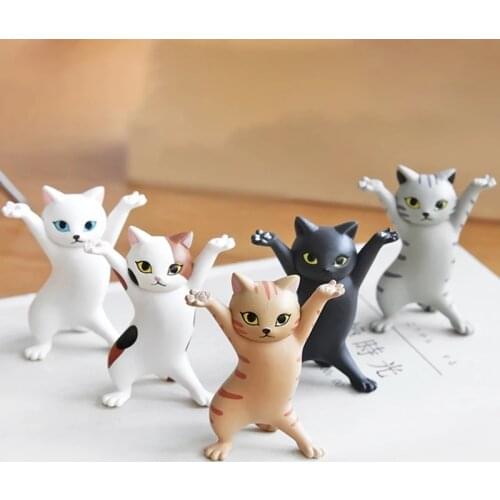 Japanese Cat Pen Holder Kids Toy Birthday Gift Weightlifting Carrying Coffin Cat Pen Holders Home Decoration Figurines