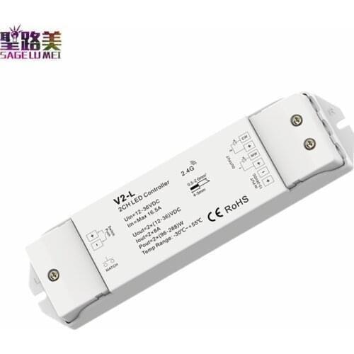 V2-L Dual Color CCT LED Controller 12-24VDC 36V CV Push Dim 2CH 8A/CH 2 channel Dimming Match with all Skydance 2.4G led product