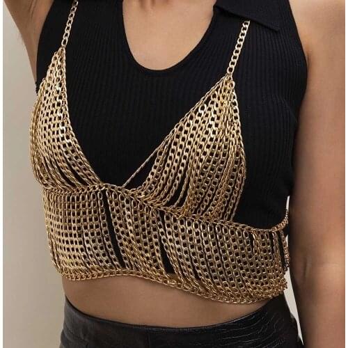 European And American Fashion Sexy Metal Chain Chest Chain Punk Style Gold-Plated Silver Multi-Layer Chain Body Chain Jewelry