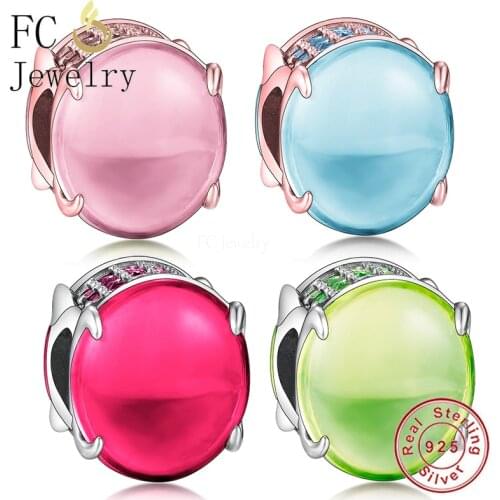 FC Jewelry Fit Original Charm Bracelet 925 Sterling Silver Purple Green Oval Shape Glass Bead For Making Women Berloque 2021 New