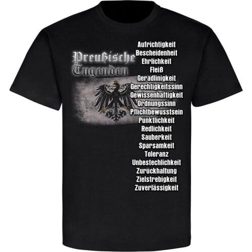 Prussian Virtues Punctuality Order Diligence Age Prussia Eagle Flag T-Shirt. Summer Cotton O-Neck Short Sleeve Mens T Shirt New