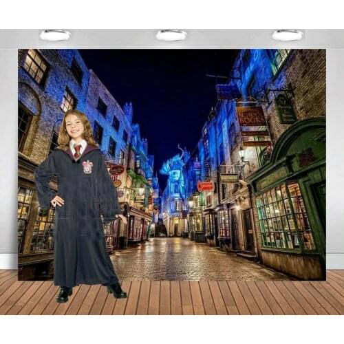 Harry town street diagon alley backdrop High-quality printing kids happy birthday party background