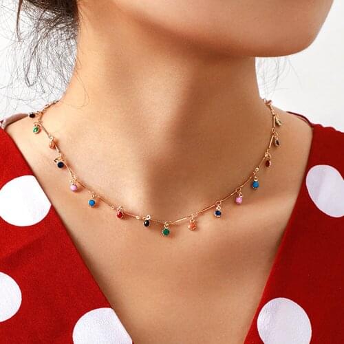 HOT 38cm Beautiful Chain Chokers Necklaces Bohemian Gold Necklace for Women Girl Colorful Sun Water Drop Collares Party Jewelry