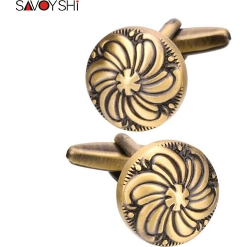 SAVOYSHI High Quality Classic Round Bronze Cufflinks for Mens Suit Shirt Cuff Business Cuff links Brand Male Gift Free Engraving