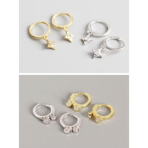 925 Sterling Silver Piercing Clips Hoops Huggies Zircon CZ Rings Circles Star Charms Pendientes Crein Earrings Jewelry Christmas