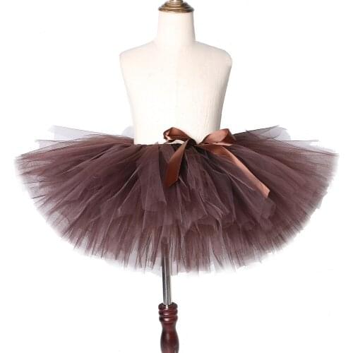 Coffee Girl Tutu Skirt Ball Gown Solid Brown Customized Tulle Skirts for Kids Children Christmas Halloween Dance Tutus Costumes