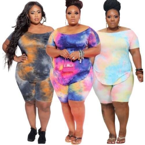 Shorts Sets Plus Size Sets Women Wholesale Tie Dye Two Piece Set Casual Crop Top and Leggings Jogging Suits Summer Dropshiping