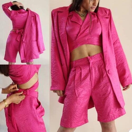 Sexy Summer Women Blazer Fashion One Buttons Loose Lace Suits Streetwear Club Party Young Girl Wear 3 Pieces Set