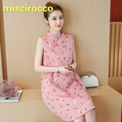 Maternity Dress Summer Cheongsam Cotton Linen Comfortable Skirt Chinese Style Sleeveless Maternity Skirt Tide Mom