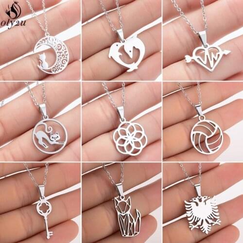 Personality Stainless Steel Albanian Eagle Necklace Women Men Summer Beach Volleyball Pendants Necklaces Sport Jewelry Gifts