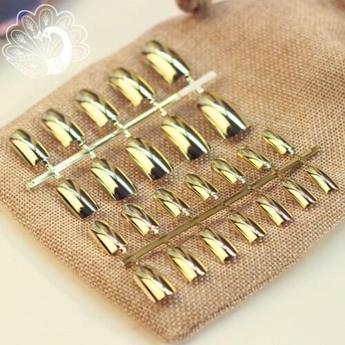 Fashion Metal Mirror Flat False Fake Nails Gold Artificial Lady Nail Long Nail Full Nail Tips Simple Style N01
