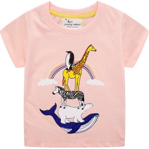 Pink Animals Print Fashion Girls Tees For Summer Baby Clothes Cotton Girls T shirts Cartoon Toddler Tops
