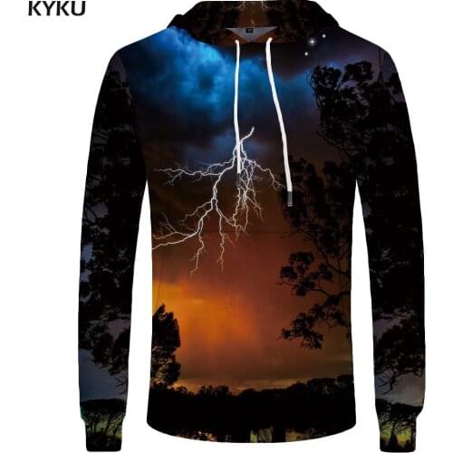 KYKU Brand Lightning Hoodie Men Forest Sweatshirt Long Sky 3d Printed Hoodies Tree Hip Hop Mens Clothing Fashion Streetwear New