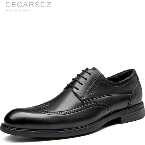 DECARSDZ Men Formal Shoes Men 2021 Spring & Autumn Genuine Leather Comfy Lace-up Dress Shoes Man Brand Fashion Men Shoes