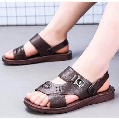 Men Sandals Males Genuine Leather Slippers Outdoor Casual Shoes for Man Fashion New Trendy Beach Zapatos Durable Cowhide Shoes