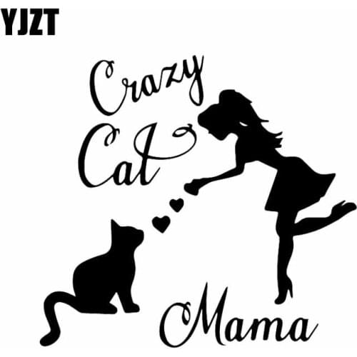 YJZT 15.5X14.4CM Crazy Cat Mama Car Sticker Cat Mom Cat Lady Vinyl Car Window Decal Black/Silver C24-1667