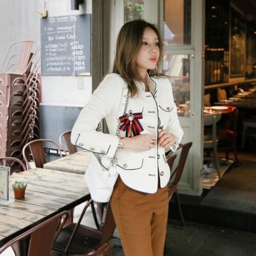 New women jacket Womens Stand Collar Jacket Navy Blue Single-breasted Stand Collar Slim Short Jacket Office Lady Tops Coat