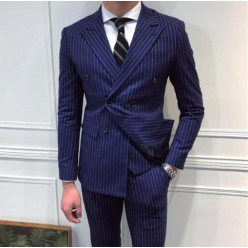 TPSAADE Double Breasted Groomsmen Peak Lapel Groom Tuxedos Men Suits Wedding/Prom/Dinner Best Man Blazer ( Jacket+Pants+Tie)