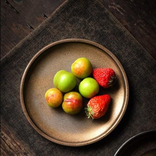 PINNY Retro Ceramic Gold Glaze Teapot Tray Vintage Japanese Style Kung Fu Tea Accessories Pigmented Fruit Tray