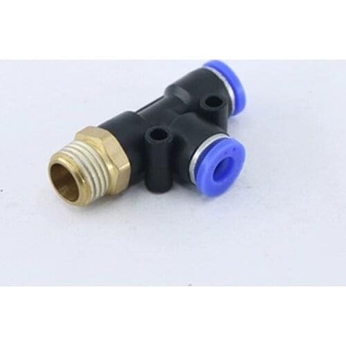 PD Pneumatic Connector 16mm Hose Tube T Shape Tee Air Fitting 1/4" 1/8" 3/8" 1/2"BSPT Male Thread 3 Way Pipe Coupler