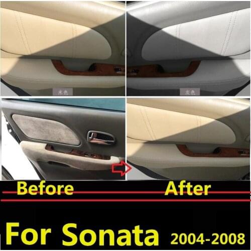 8PCS Microfiber Front / Rear Door Panel Armrest Leather Cover Protective Trim For Hyundai Sonata 2004-2008 with Mount Fittings