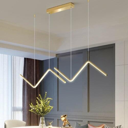 26W Modern Minimalist Wave Line Led Chandelier For Table Dining Kitchen Restaurant Nordic Coffee Bar Table Pendant Hanging Light