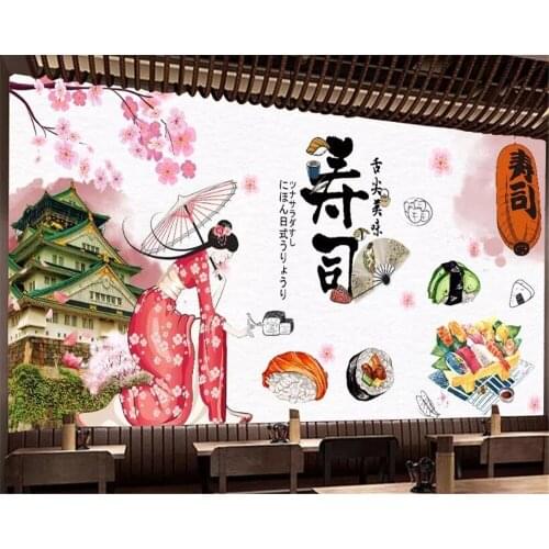 Custom 3D japanese beauty photo decoration mural japanese food sushi restaurant background Self Adhesive wallpapers decorate